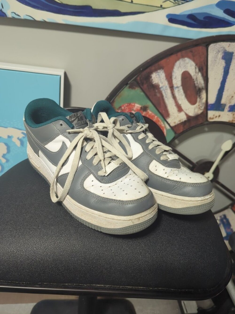 Nike Air Force 1 “By You” Gray Green Teal Leather Size 10 Eur 42 AQ3778-994